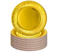 GSrenyu 40 platos de papel dorados elegantes de 18 cm, platos de papel desechables de 7 pulgadas, platos redondos de color sólido, vajilla de fiesta para cumpleaños, barbacoas, Navidad, picnic