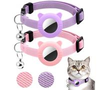 GSrenyu Paquete de 2 collares para gatos Airtag Breakaway con campana, collar elástico para gatito con soporte para Apple Air Tag ajustable de 7.5 a 12.6 pulgadas, collares GPS para gatos y gatitos
