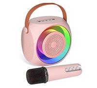 Gsrimgratoe Mini MáQuina de Karaoke, Altavoz Bluetooth PortáTil 1 MicróFono InaláMbrico para NiñOs y Adultos con Luces LED, Rosa