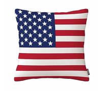 GSRONY Funda de almohada patriótica de lino y algodón con bandera americana roja, blanca y azul (18 x 18 pulgadas)