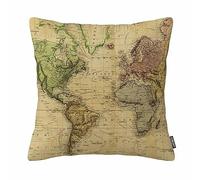 GSRONY Funda de cojín de lino y algodón, diseño de mapa antiguo del mundo, 45,7 x 45,7 cm
