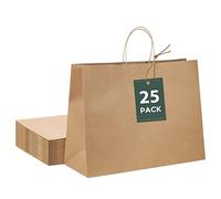 GSSUSA Bolsas de papel marrón de 16 x 6 x 12 pulgadas con asas, 25 unidades, bolsas de papel kraft para pequeñas empresas, bolsas de papel grandes, bolsas de regalo de San Valentín con asas para
