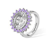GSTFY Anillo de sello grabado personalizado con piedra natal de latón/plata de ley 925 con escudo heráldico de la familia, anillos de graduación, cumpleaños, día del padre, regalo para mujeres/hombres