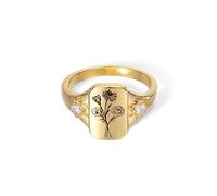 GSTFY Anillos de flores de nacimiento personalizados para mujer, de plata de ley, grabado personalizado, ramo de flores de nacimiento, anillo familiar con circonita, cumpleaños, día de la madre para
