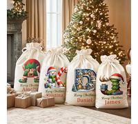 GSTFY Bolsas de Navidad personalizadas para regalos, lona grande con nombre inicial personalizado, bolsas de regalo de Navidad con cordón, bolsa de regalo de Navidad, regalos para familia, niños