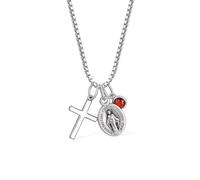 GSTFY Collar de cruz personalizado para mujer, de latón, piedra natal de Virgen María, collar religioso, bautizo, joyería cristiana, regalos de cumpleaños para mamá y mujer