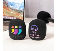 GSTFY Funda de espuma personalizada para micrófono con logotipo de foto, juego de 2 protectores de micrófono con ranura rectangular para fotos, protectores de parabrisas impresos para entrevistas de