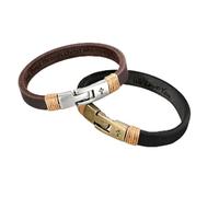 GSTFY Pulsera de piel auténtica con cruz vintage personalizada con texto grabado personalizado para hombre, día del padre, cumpleaños, joyería religiosa cristiana, regalos para hijo, papá, niños