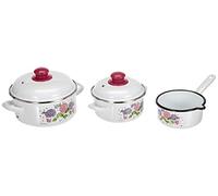 GSW 189965 Hortensia - Batería de cocina (5 piezas, acero esmaltado, plástico), color blanco