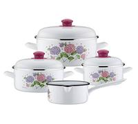 GSW 189989 Hortensia - Batería de cocina (7 piezas, acero esmaltado, plástico), color blanco