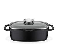 GSW Cacerola Universal de Granito Gourmet, con Tapa, Ideal para Guisar, Asar y Asar, También para Inducción y Horno, Negro, Aluminio Fundido, 6 Litros