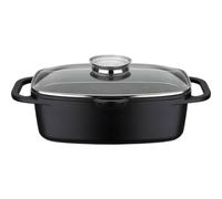 Gsw Gourmet Granit Cocotte Inducción 6 L Negro, Aluminio Fundido Con Antiadherente Multicapa Vitaflon Quarzit Sin Pfas Y Tapa Aroma Con Rejilla, Apta Para Horno Hasta 240 °c