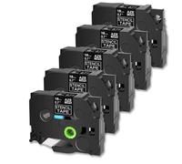 GSwReJ 5 Paquete de Cinta de Plantilla no laminada Negra en Transparente de 18 mm x 3m Compatible con impresoras de Etiqueta y Cartuchos Ste 141