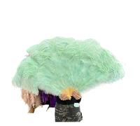 GSXLZ Abanico Plumas Abanico de plumas rojas de 100x60CM, 13 huesos, abanicos de mano plegables for boda, accesorios for actuación en escenario DIY(Mint green,100CM Right 2PCS)