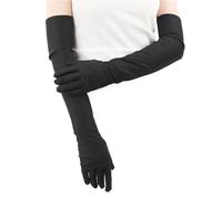 GSXLZ Guantes De Satén Largos Para Mujer Mitones largos for mujer, clásicos, for adultos, con codos y muñecas, de satén elástico, a juego.(Black)