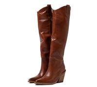 GSXLZ Zapatos Invierno Mujer Botas de mujer con punta puntiaguda, cremallera lateral, tacones altos hasta la rodilla, botas vaqueras for mujer(Brown,40)