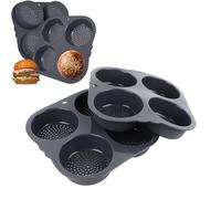 Gsycle 2 moldes para panecillos de hamburguesa, molde de silicona para panecillos de hamburguesa de 4 pulgadas, bandeja grande para hornear con 4 cavidades para panecillos de hamburguesa