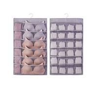 Gsycle Hanging Bra Organizer, Breathable Large Capacity Wall Shelf Wardrobe Storage Bags Cloth Space Saver Closet Hanging Shelves for Bra Socks Underwear Underpants (Gray, Front 12, Back 24)