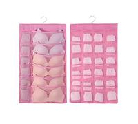 Gsycle Hanging Bra Organizer, Breathable Large Capacity Wall Shelf Wardrobe Storage Bags Cloth Space Saver Closet Hanging Shelves for Bra Socks Underwear Underpants (Pink, Front 12, Back 24)