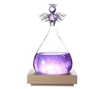 Gsycle Pronosticador Meteorológico de Cristal, Pronosticador Meteorológico Decorativo de Cristal en Forma de Ángel con Base de Madera y Colorido Barómetro para el Hogar (Púrpura)