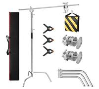 GSYXERGILES Soporte en C resistente, trípode de acero inoxidable con brazo de brazo, altura máxima de 320 cm, soporte de luz de fotografía con brazo de sujeción de 128 cm para monolight de estudio,