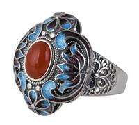 GSZCCZS Anillo de flores de esmalte azul para mujeres anillo de cloisonné de plata esterlina 925 con joyería de filigrana de piedra abierta ajustable