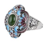GSZCCZS Anillo de flores de esmalte azul para mujeres anillo de cloisonné de plata esterlina 925 con joyería de filigrana de piedra abierta ajustable