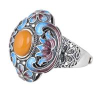 GSZCCZS Anillo de flores de esmalte azul para mujeres anillo de cloisonné de plata esterlina 925 con joyería de filigrana de piedra abierta ajustable