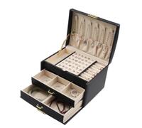 GSZCCZS Caja de Almacenamiento de Joyas Caja de joyería portátil de Tres Capas Collar con cajón Doble Caja de Almacenamiento de Joyas Almacenamiento de Joyas Multifuncional Simple (Negro)
