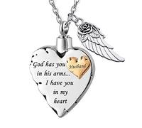 GSZCCZS Collar de urna de cremación para cenizas, joyería de urna de cenizas, medallón tallado de alas de ángel de acero inoxidable, colgante conmemorativo impermeable para cenizas, mamá y papá con