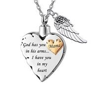 GSZCCZS Collar de urna de cremación para cenizas, joyería de urna de cenizas, medallón tallado de alas de ángel de acero inoxidable, colgante conmemorativo impermeable para cenizas, mamá y papá con