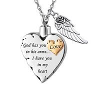 GSZCCZS Collar de urna de cremación para cenizas, joyería de urna de cenizas, medallón tallado de alas de ángel de acero inoxidable, colgante conmemorativo impermeable para cenizas, mamá y papá con