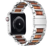 GSZCCZS Correa de madera para banda 44 mm 40 mm 42 mm 38 mm Correa de brazalete de acero inoxidable Correa para la serie I-Watch 5/4/3/SE/6/7 45 mm 41 mm