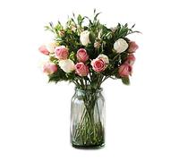 GSZCCZS Flores artificiales y jarrones de hortensias de seda en el hogar y la cocina, ramo de rosas de seda, decoración de centro de mesa, oficina, boda, fiesta, decoración (color: blanco polvo)