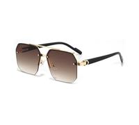 GSZCCZS Gafas de sol retro de gran tamaño con doble puente polígono de metal para hombre, a la moda, degradados, UV400, a la moda, para mujer, Brown, Talla única