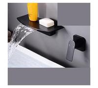 GSZCCZS Grifo de baño de Lujo, Grifo de Lavabo de Cobre Completo, Cascada fría y Caliente, Caja preenterrada incrustada en la Pared, Grifo montado en la Pared (Negro Minimalista)
