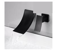 GSZCCZS Grifo de baño de Lujo, Grifo de Lavabo de Cobre Completo, Cascada fría y Caliente, Caja preenterrada incrustada en la Pared, Grifo montado en la Pared (Negro Minimalista)