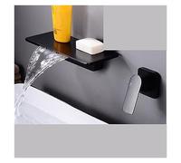 GSZCCZS Grifo de baño de Lujo, Grifo de Lavabo de Cobre Completo, Cascada fría y Caliente, Caja preenterrada incrustada en la Pared, Grifo montado en la Pared (Negro Minimalista)