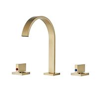 GSZCCZS Grifo para Lavabo de baño, Grifo Mezclador para Lavabo Generalizado de 8 Pulgadas, Grifo para Fregadero de Tres Orificios de latón, Grifo para Fregadero Negro Dorado (Color: Cepillo Dorado)