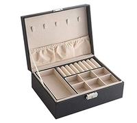 GSZCCZS Joyero para mujeres, organizador de joyería de collar de 2 capas con soporte de joyería de bloqueo para aretes anillos de pulseras (color: la extraña aventura de negro-jojo1)