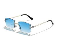 GSZCCZS Lentes de sol rectangulares punk 2025 para hombres y mujeres, lentes degradados, lentes de sol de metal para hombres y deportes, C02 azul plateado, Talla única