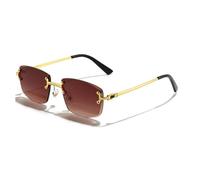 GSZCCZS Lentes de sol rectangulares punk 2025 para hombres y mujeres, lentes degradados, lentes de sol de metal para hombres y deportes, C08 marrón dorado, Talla única