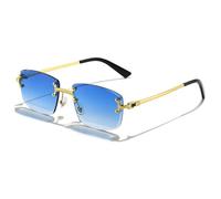GSZCCZS Lentes de sol rectangulares punk 2025 para hombres y mujeres, lentes degradados, lentes de sol de metal para hombres y deportes, C01 Azul dorado, Talla única