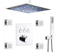 GSZCCZS Montaje de Techo Cromado de latón Sistema de Cabeza de Ducha de Lluvia LED de 10-12 Pulgadas con Aerosoles para el Cuerpo y Juego de Ducha de Lujo termostático portátil, A-10 tum