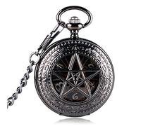 GSZCCZS Negro Pocket Watch Hour Hot TV Series de TV Sobrenatural Pentagrama Managénico Mano de Viento Patrón de Corona de Steampunk