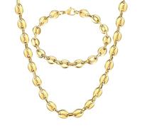 GSZCCZS Nuevo 2026 unisex 7/9/19/11 mm granos de café de acero inoxidable marina de la cadena del collar juego para hombres hallazgos de joyería de moda