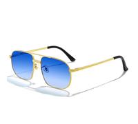GSZCCZS Polygon - Gafas de sol de conducción para hombre, retro, de metal, para mujer, color azul, degradado, doble puente UV400, C04 Gold Ocean Blue, Talla única