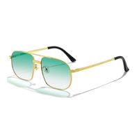 GSZCCZS Polygon - Gafas de sol de conducción para hombre, retro, de metal, para mujer, color azul, degradado, doble puente UV400, C03 Gold Ocean Green, Talla única