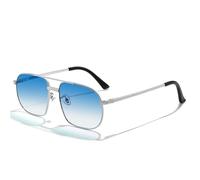 GSZCCZS Polygon - Gafas de sol de conducción para hombre, retro, de metal, para mujer, color azul, degradado, doble puente UV400, C06 Silver Oceanblue, Talla única