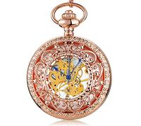 GSZCCZS Reloj de bolsillo mecánico retro hueco con cadena, estrellas doradas, esqueleto steampunk, vintage, para hombre y mujer, reloj de bolsillo de cuerda manual